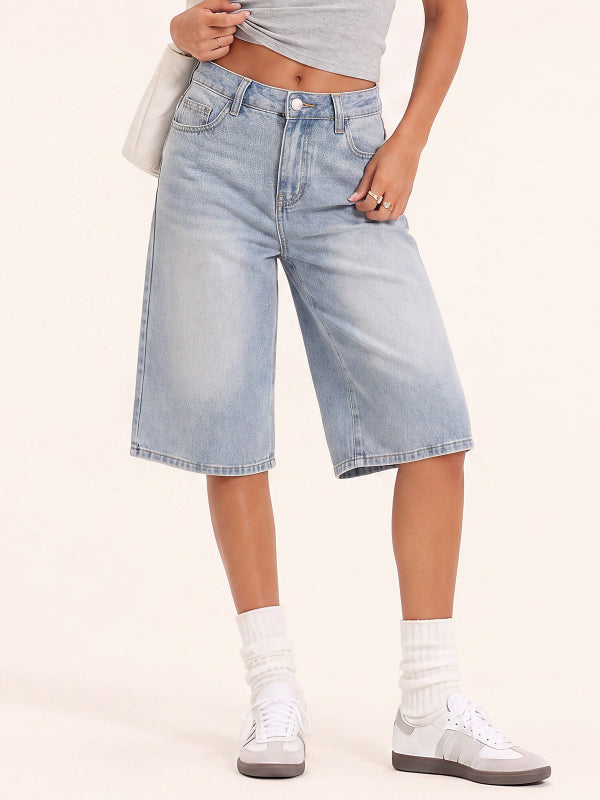 Women's Wide Leg Bermuda Denim Shorts