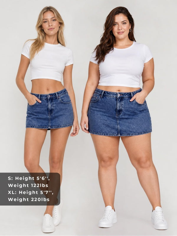 Mid Rise Denim Skirt With Undershorts