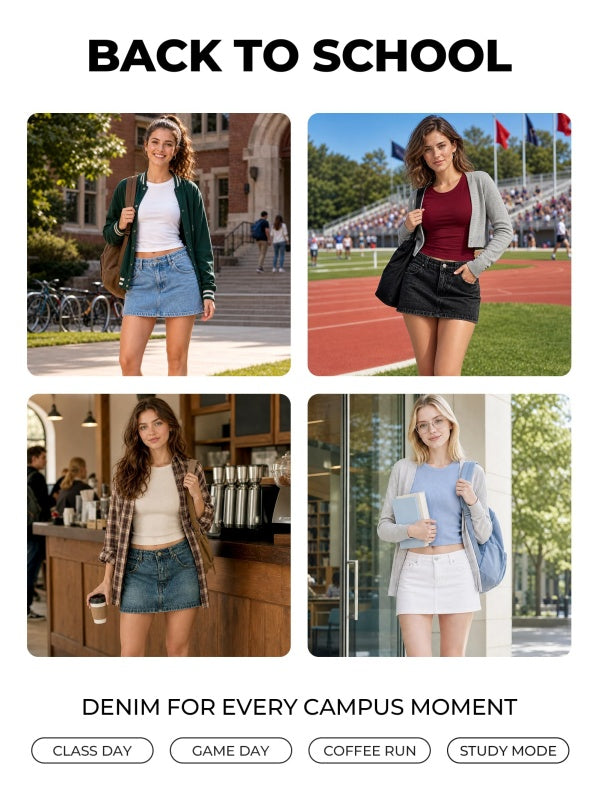 Mid Rise Denim Skirt With Undershorts