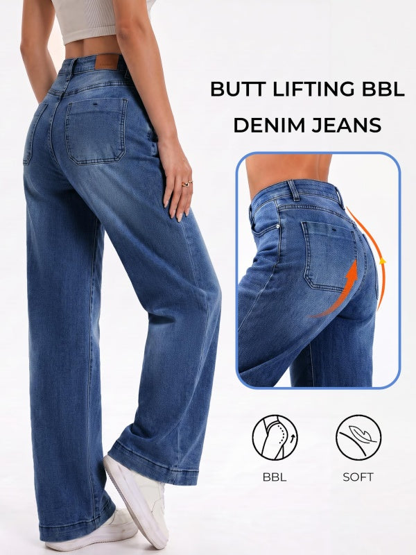 Vintage Stretch High Waist Wide Leg Denim Pants