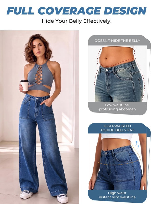 Vintage Stretch High Waist Wide Leg Denim Pants