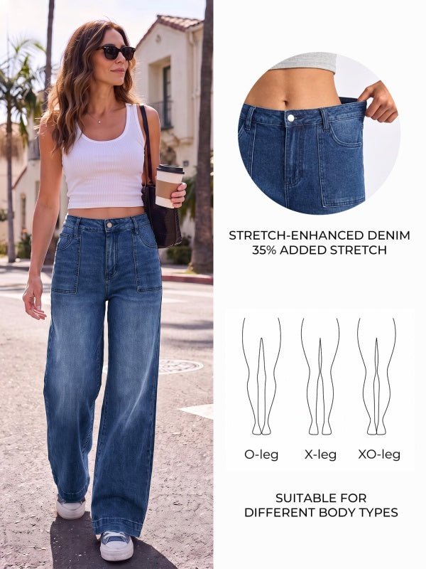 Vintage Stretch High Waist Wide Leg Denim Pants