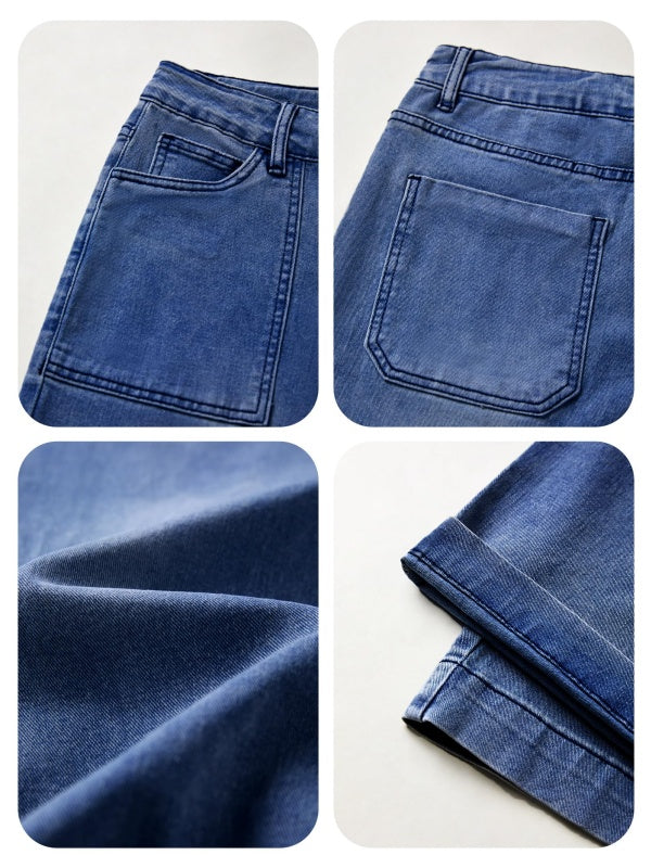 Vintage Stretch High Waist Wide Leg Denim Pants