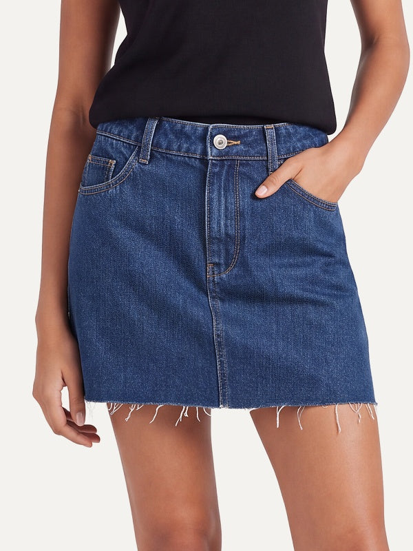 Women's Raw Hem Denim A-Line Mini Skirt