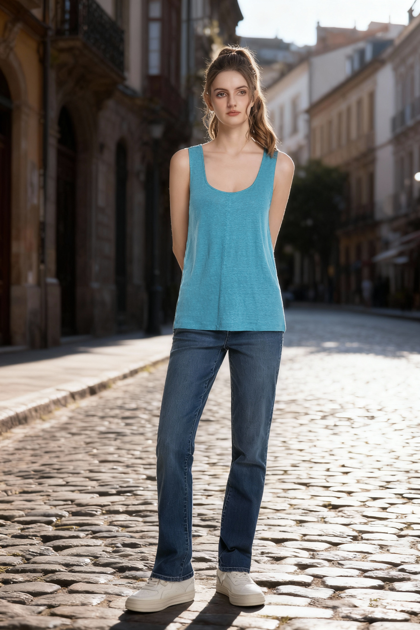 Jeanswest Women's Linen Tank Top | WTO-14516 100% Pure Flax | Black | Blue |AU