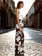 Jeanswest Women's Linen Blend Beach Pant | WPA-18103 Abstract Print | Resort Wear | 55% Linen