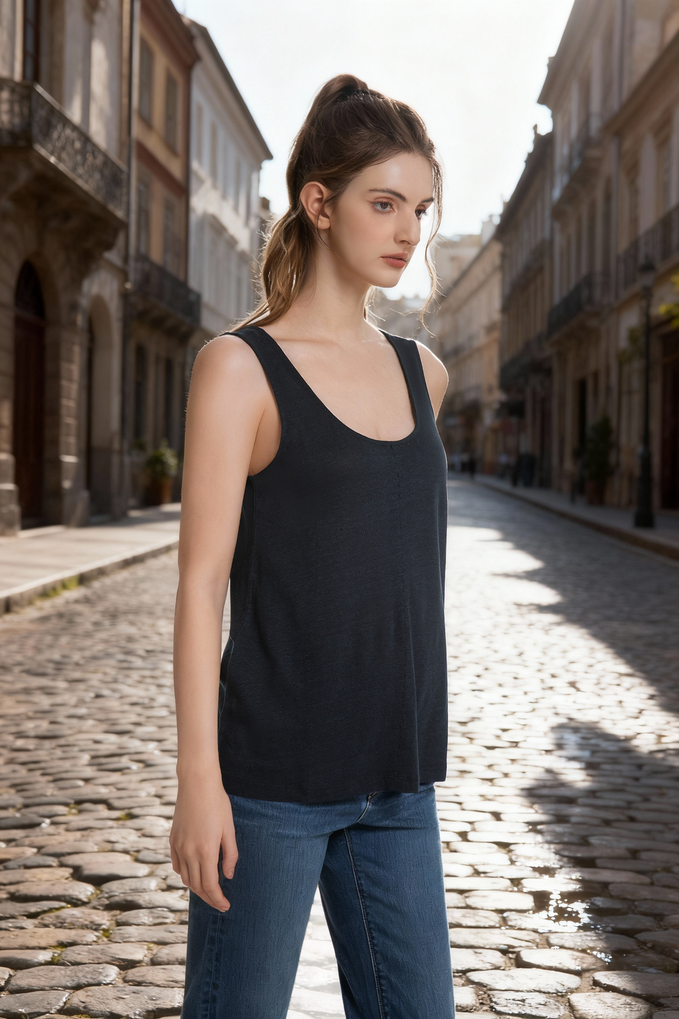 Jeanswest Women's Linen Tank Top | WTO-14516 100% Pure Flax | Black | Blue |AU