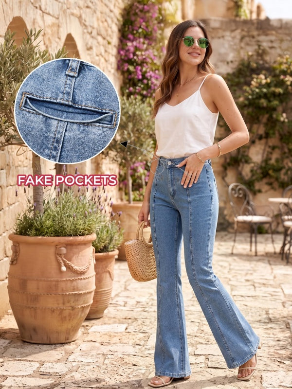 Women's High-Waisted Star-Patch Flare Jeans
