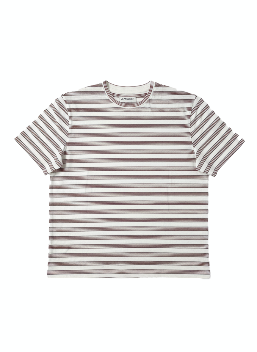 Jeanswest Men's Textured Stripe Cotton Tee | MUC-18334 Stretch Crew Neck | Red Stripe T-Shirt | Casual Short Sleeve |