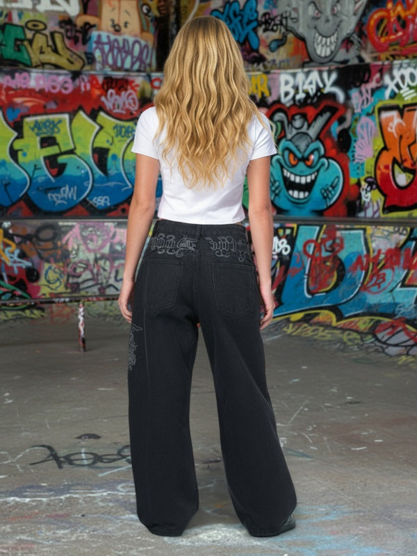 Women's Retro Embroidered Baggy Boyfriend Jeans