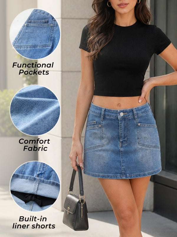 Women's Y2K Mid-Rise Denim Mini Skort