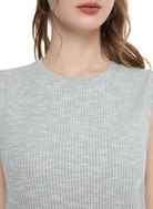 Jeanswest Women's Textured Tank Top |WTO-18307 Cotton Blend Sleeveless | Sage Green Grey | Structured Casual |