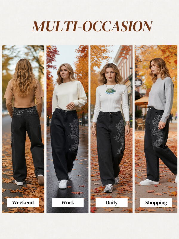 Women's Retro Embroidered Baggy Boyfriend Jeans
