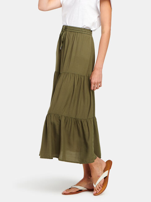 Tiffany Tiered Midi Skirt, Green, hi-res