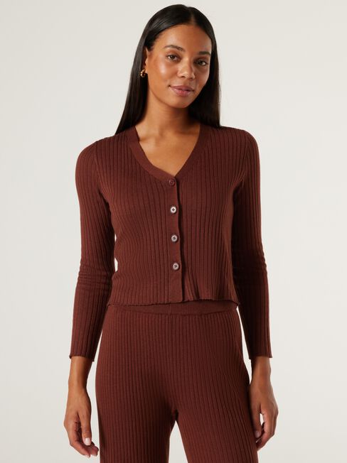 J-Luxe Chunky Ribbed Button Through, Brick, hi-res