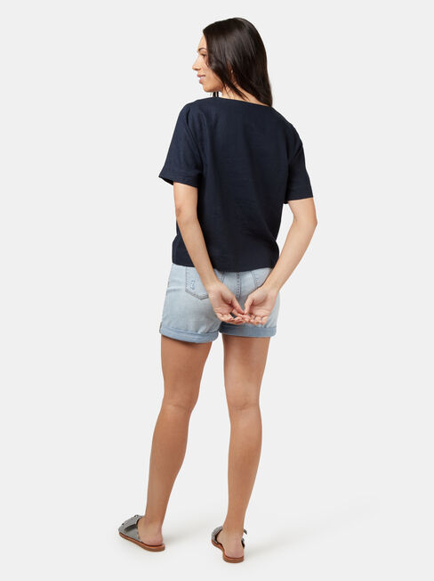 Carrie Button Front Linen Tee, Blue, hi-res