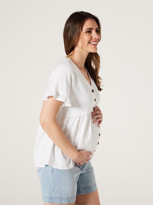 CONNIE  BUTTON THROUGH MATERNITY TOP, White, hi-res