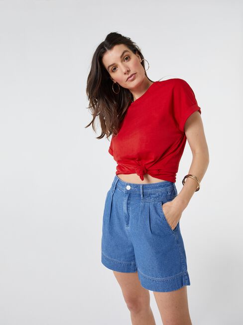 Drop Shoulder Tee, Red, hi-res