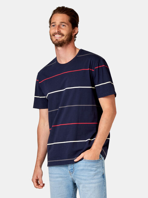 Kingston Short Sleeve Stripe Crew Tee, Blue, hi-res
