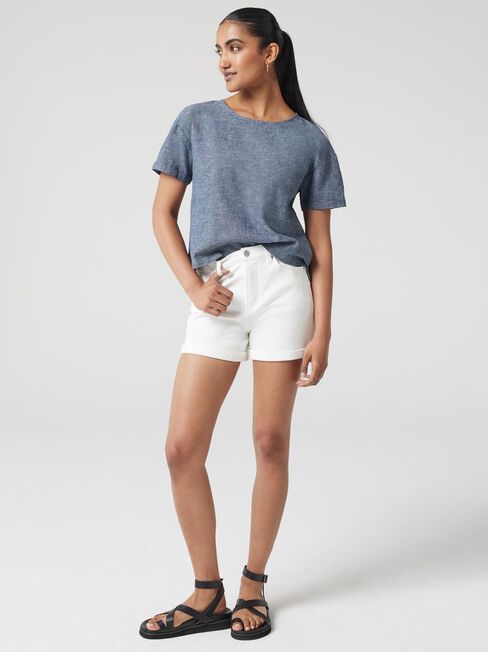 Nina Linen Tee, Navy, hi-res