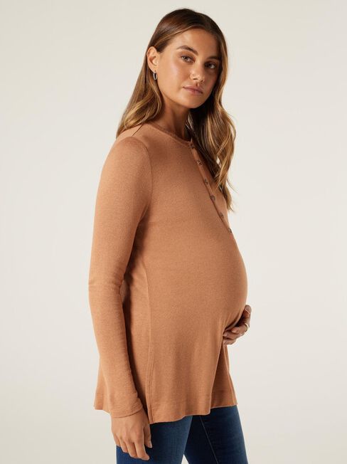 Mia Soft Touch Maternity Henley, Cinnamon, hi-res