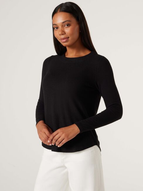 Sia Soft Touch Curved Hem Pullover, Black, hi-res