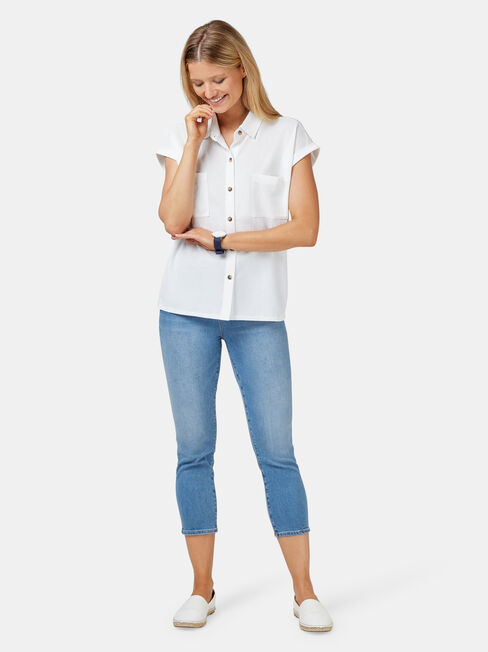 Finley Button Thru Shirt, White, hi-res