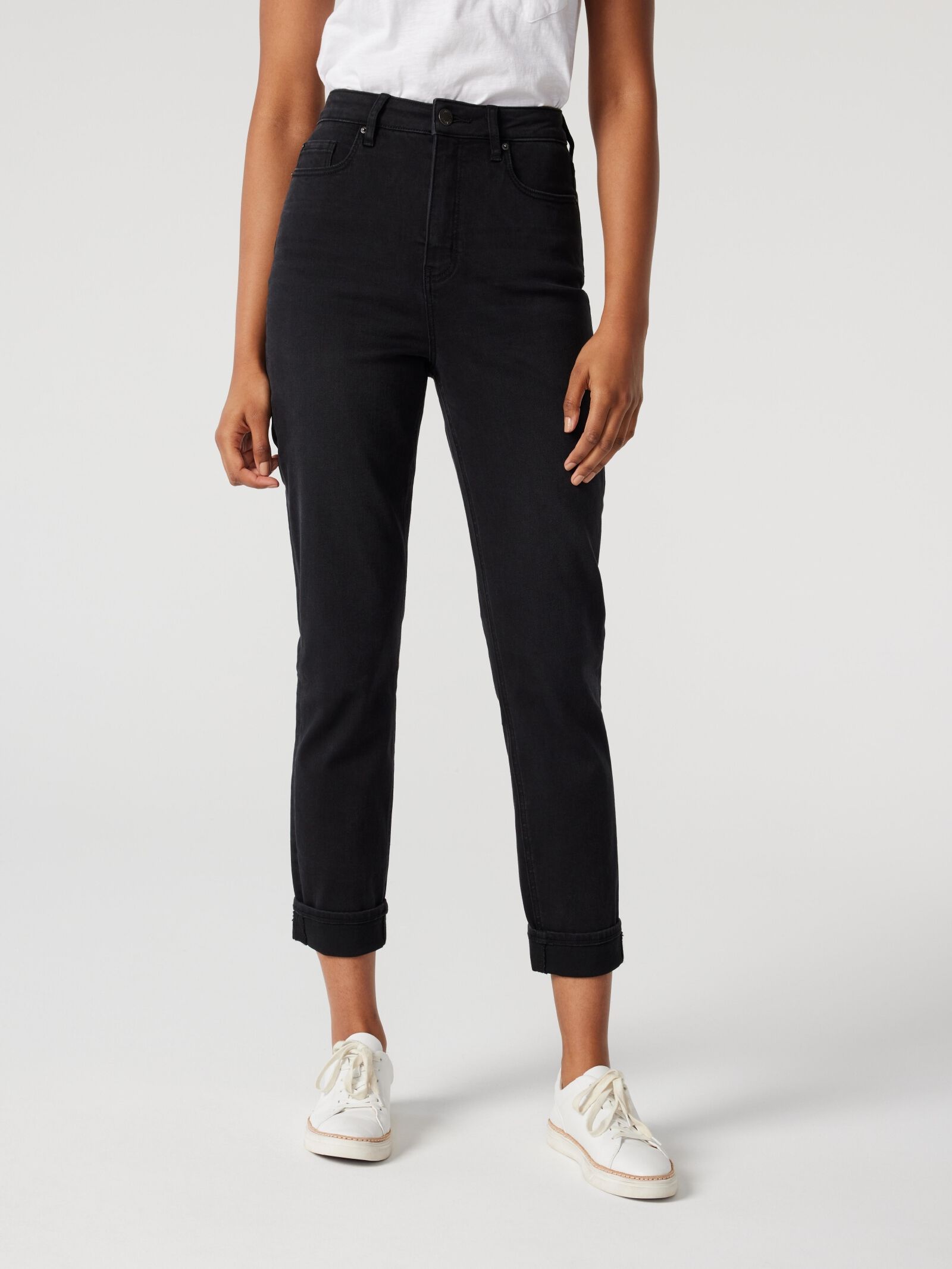 High waisted black cropped jeans clearance