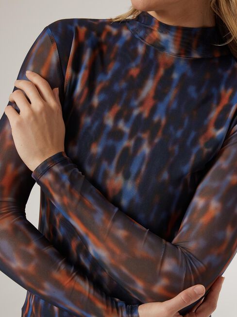 Kim Mesh Mock Neck Top, Print, hi-res