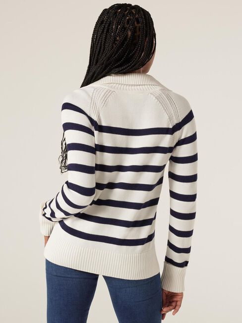 Amalia Collared Stripe Knit, White/French Navy Stripe, hi-res