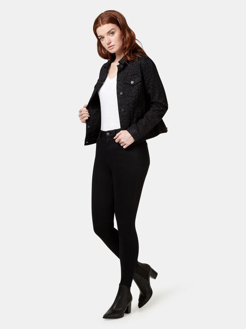 Animal Print Denim Jacket, Black, hi-res