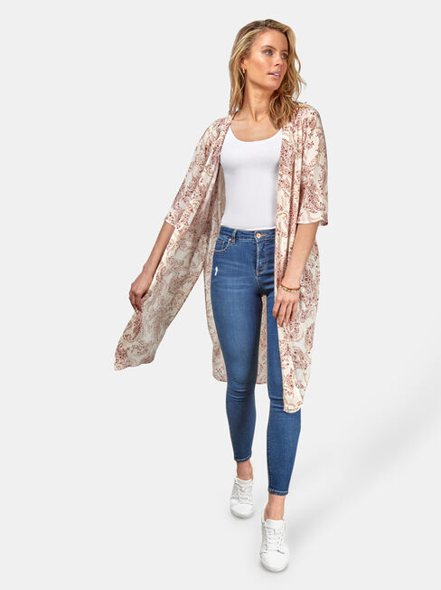 Monica Longline Kimono, Floral, hi-res