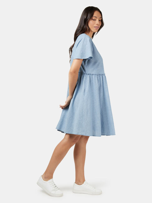 Emily Button Front Dress, Blue, hi-res