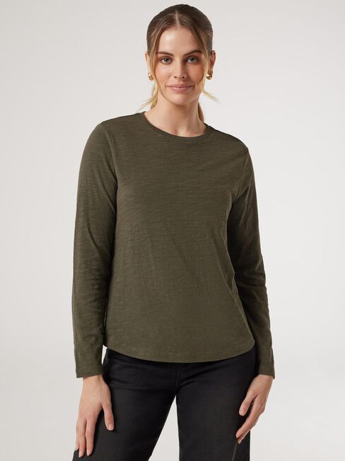 Essential Long Sleeve Crew Neck, Green, hi-res