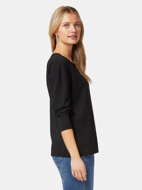 3/4 Sleeve Drop Shoulder Tee, Black, hi-res