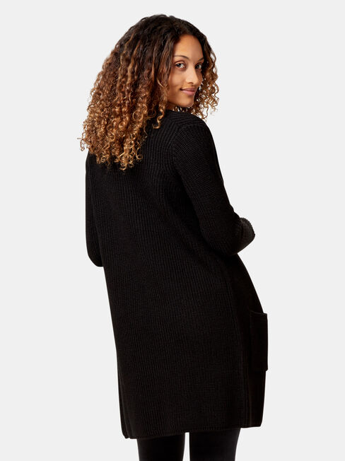 Priya Rib Cardigan, Black, hi-res