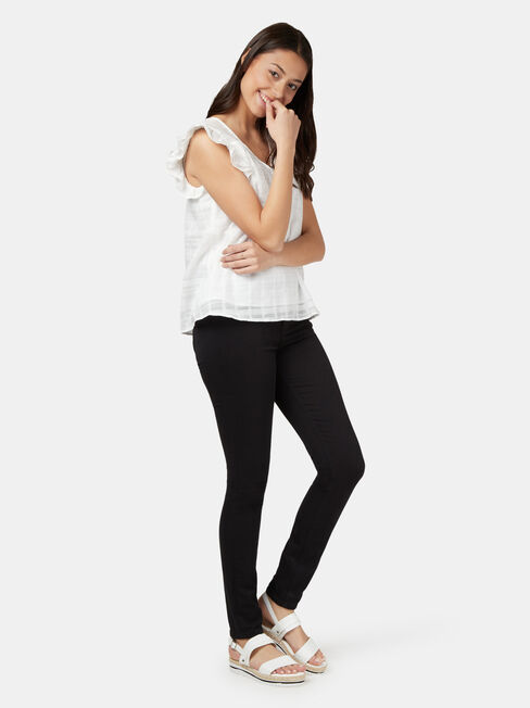 Freya Textured Frill Sleeve Top, White, hi-res
