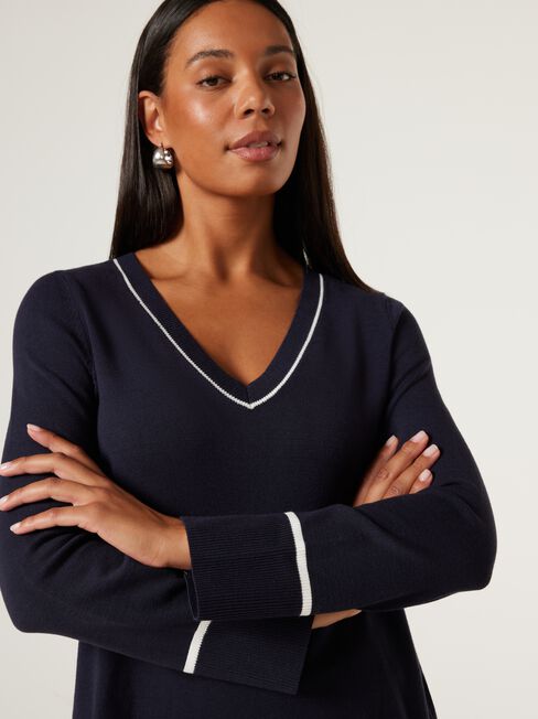 Jane Contrast Knit Pullover, Ink, hi-res
