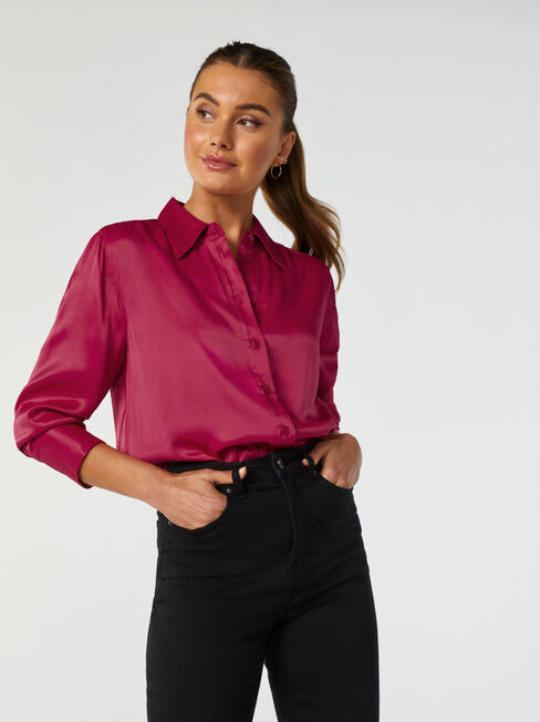 Katia Satin Shirt, Red, hi-res