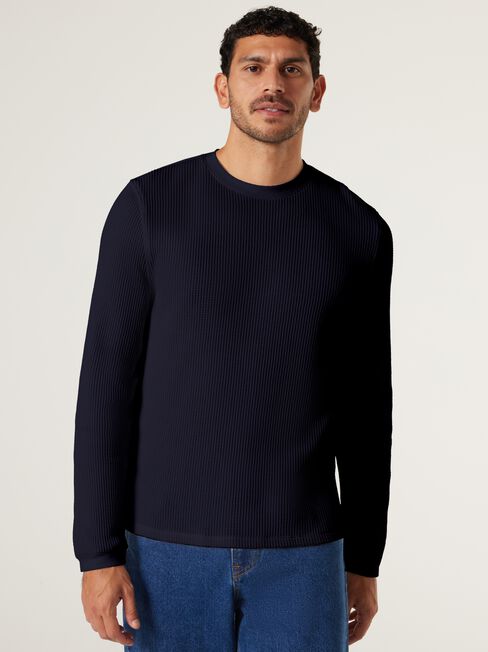 Berlin Waffle Crew Neck Long Sleeve Tee, Ink, hi-res