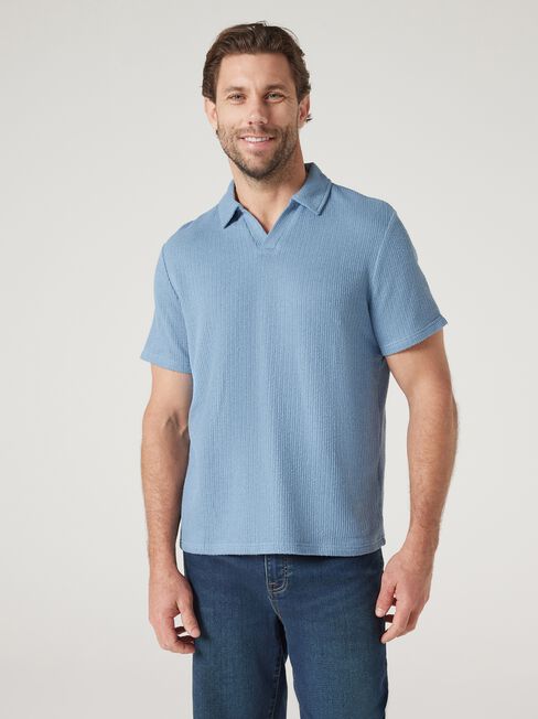Short Sleeve Jasper Textured Polo, Blue, hi-res