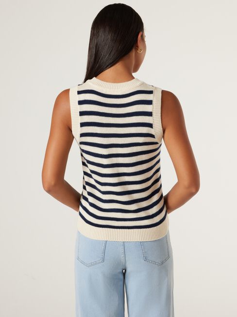 Ava Knit Vest, White Navy Stripe, hi-res
