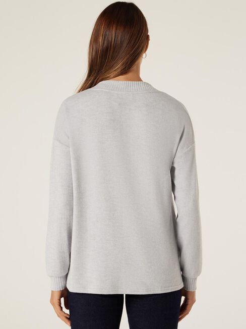 Viv Soft Touch V Neck Pullover, Grey Marle, hi-res