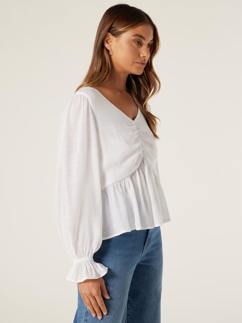 Donna Rouched Blouse, White, hi-res