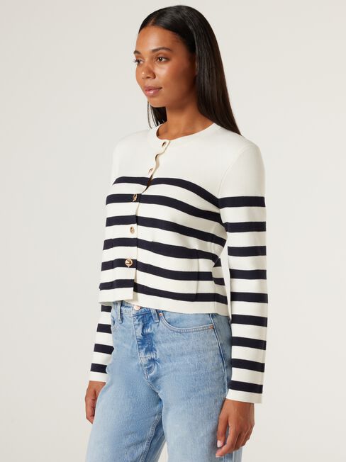 Diana Milano Cardigan, White Navy Stripe, hi-res