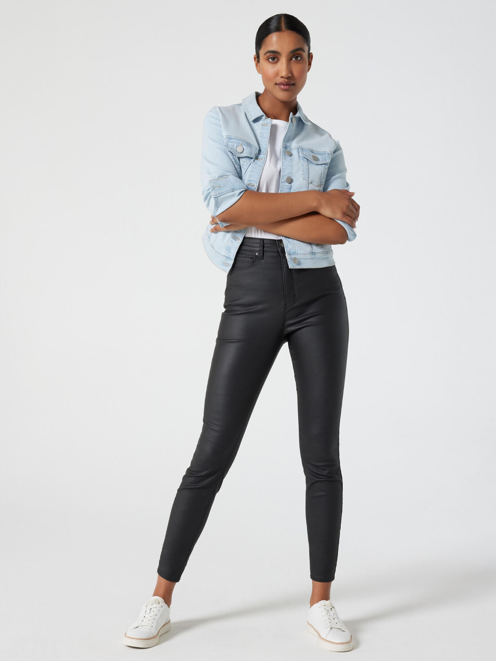 Coated high waisted skinny jeans on sale