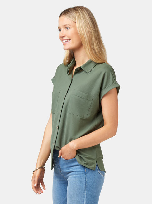 Finley Button Thru Shirt, Green, hi-res