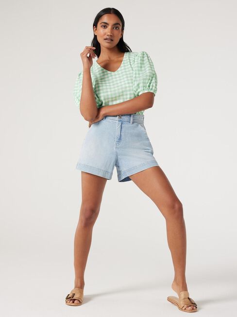 Maya V-Neck Top, Green Gingham, hi-res