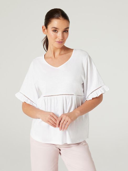 Lola Ruffle Jersey Top, White, hi-res