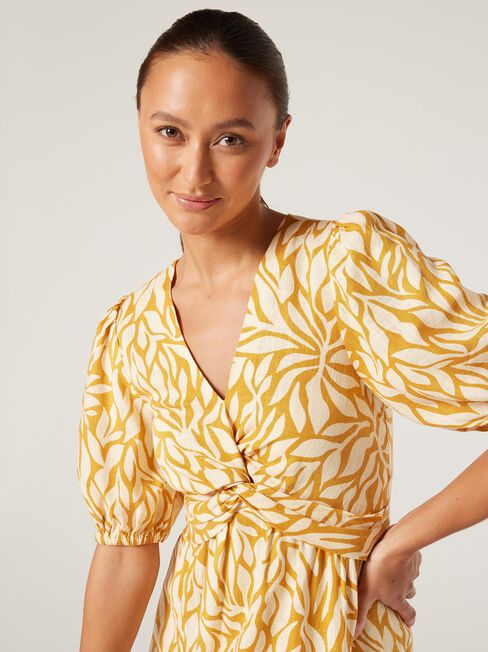 Evelyn Twist Front Dress, Golden Leaf, hi-res